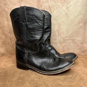 Justin Calf High Black Leather Round Toe Walking Boots Western Workwear Cowgirl